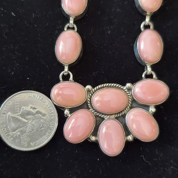 New Sterling Silver & Pink Conch Large Statement Necklace Gorgeous! - Picture 8 of 12